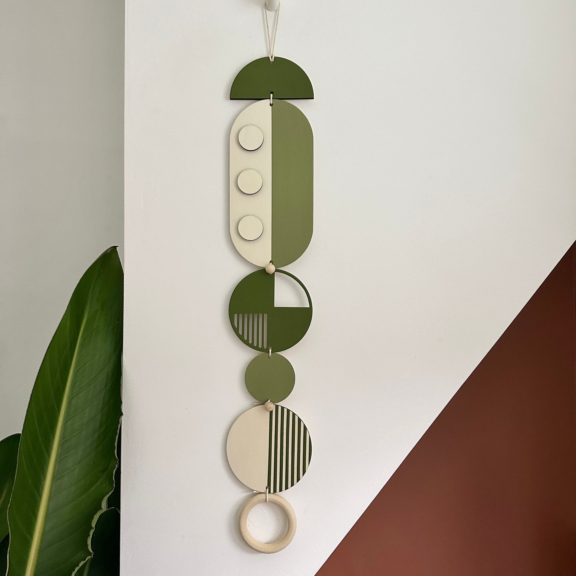 Geometric Modern Wall Art in Green Minimal Home Decor Long Tapestry