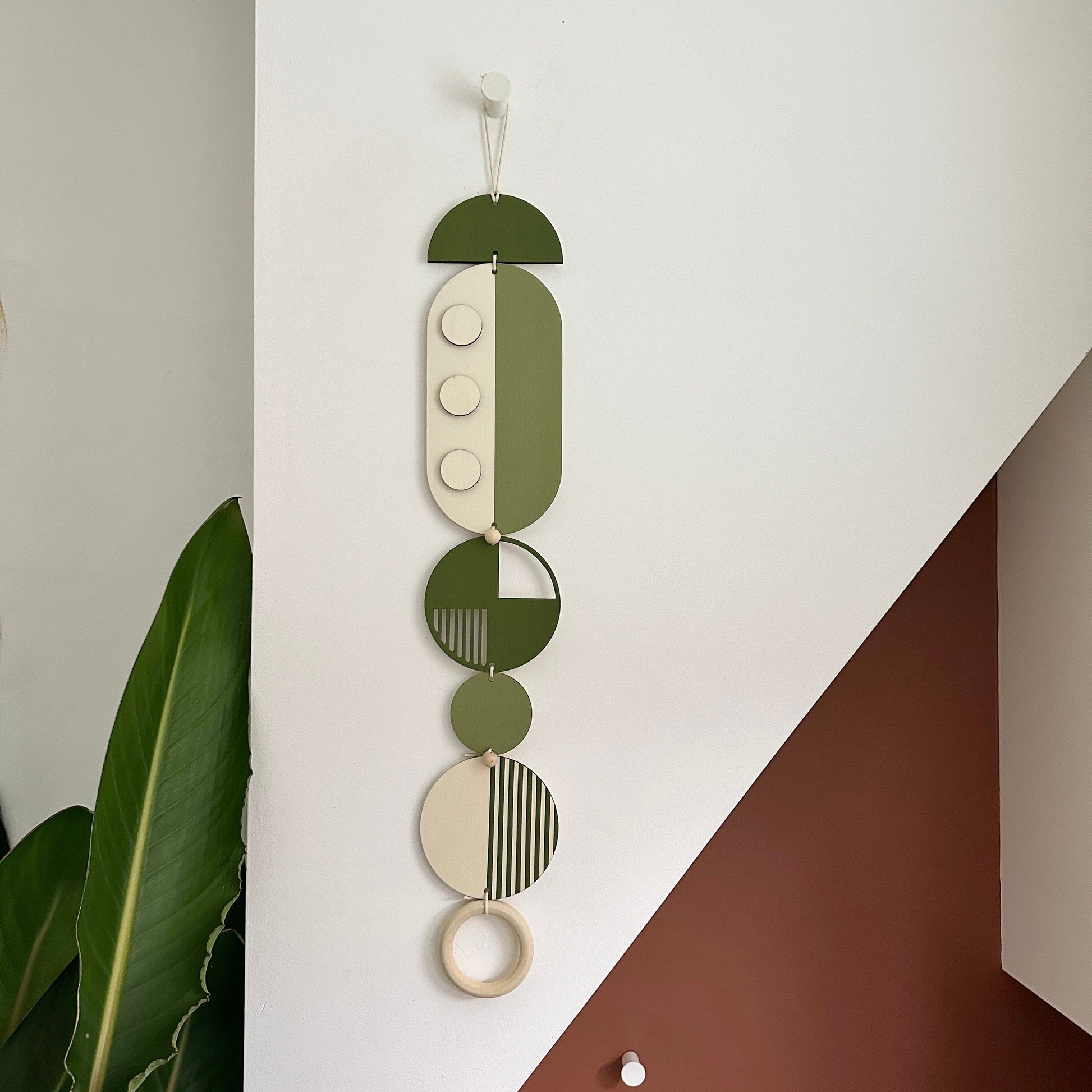 Geometric Modern Wall Art in Green Minimal Home Decor Long Tapestry