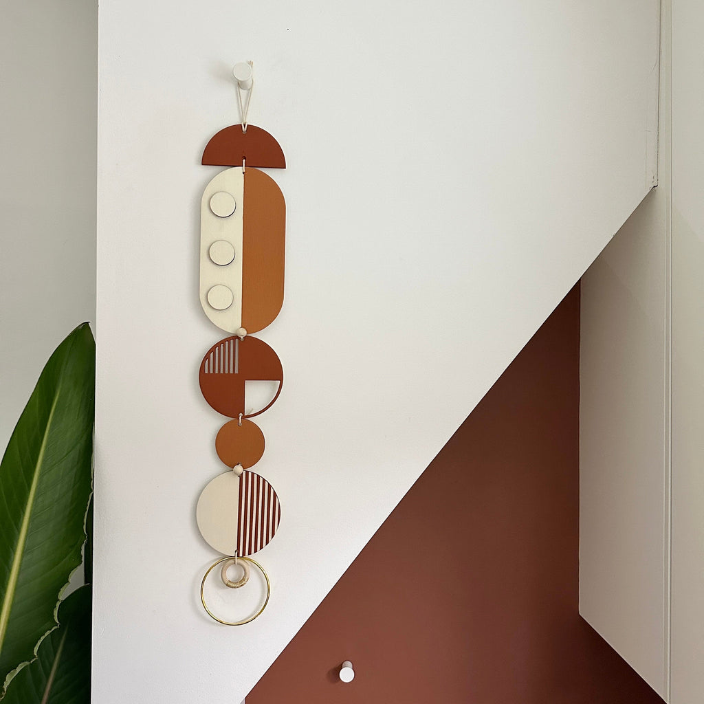 Geometric Wall Art in Pink, Red and Gold Modern Retro Handmade