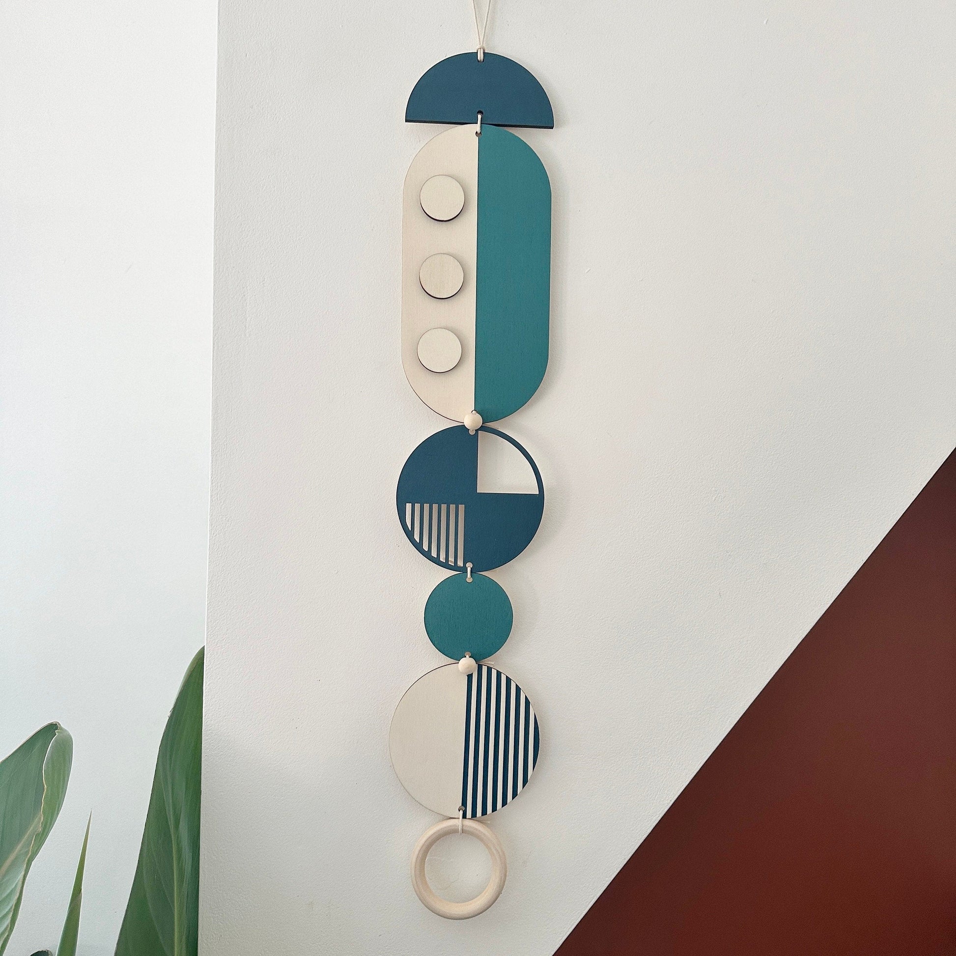 Blue Geometric Wall Art Hanging in Modern Minimal Style