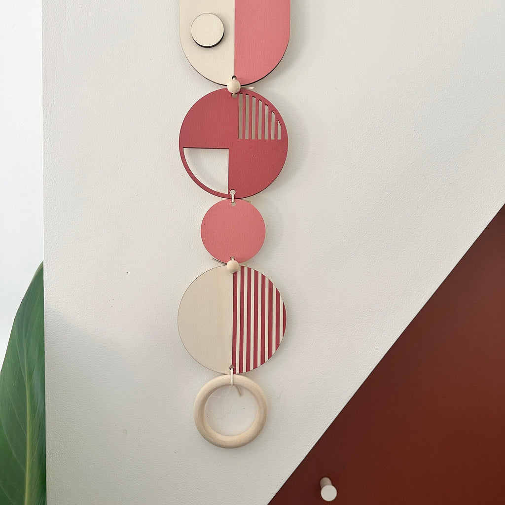 Pink Geometric Wall Art Modern Handmade Wooden Hanging