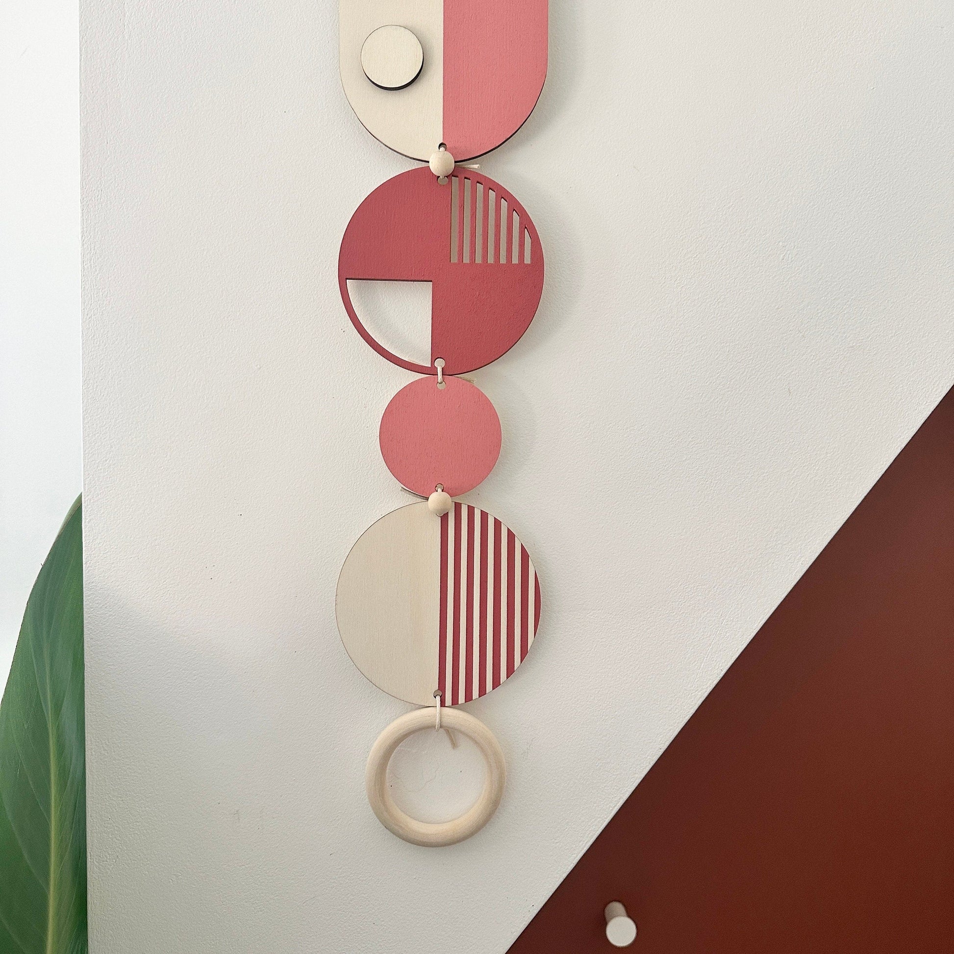 Pink Geometric Wall Art Modern Handmade Wooden Hanging