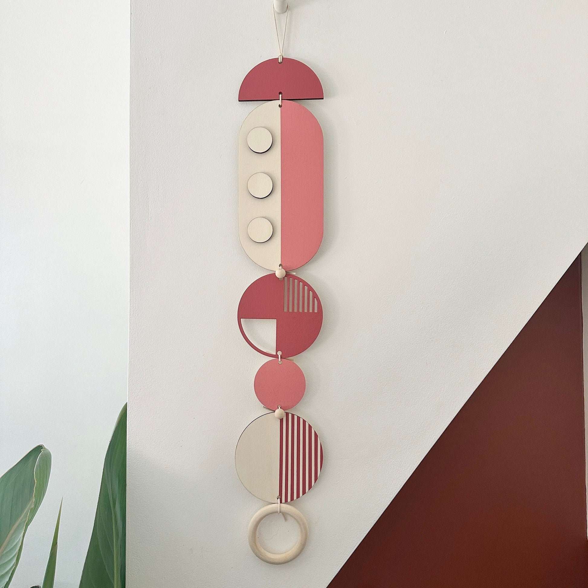 Pink Geometric Wall Art Modern Handmade Wooden Hanging