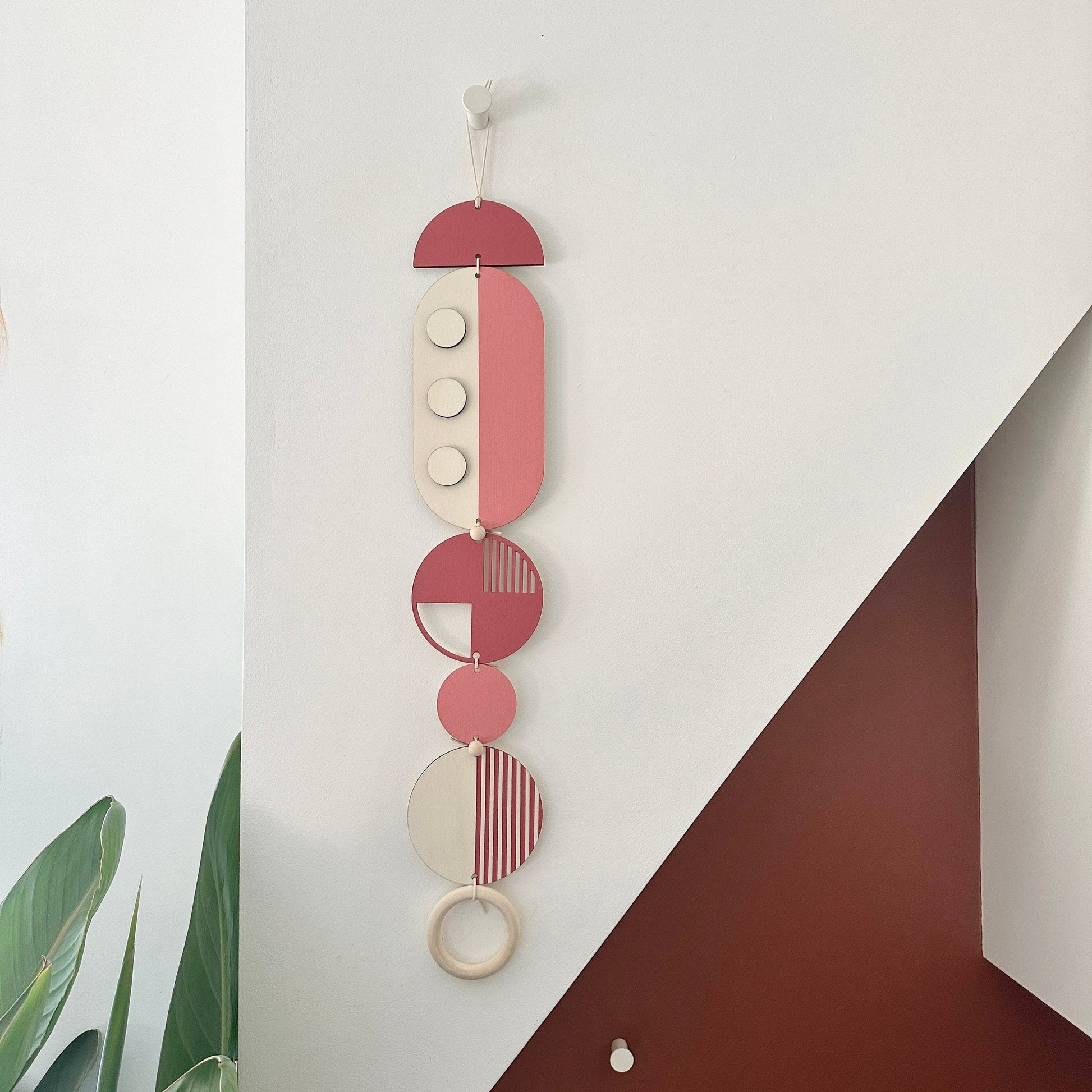 Pink Geometric Wall Art Modern Handmade Wooden Hanging