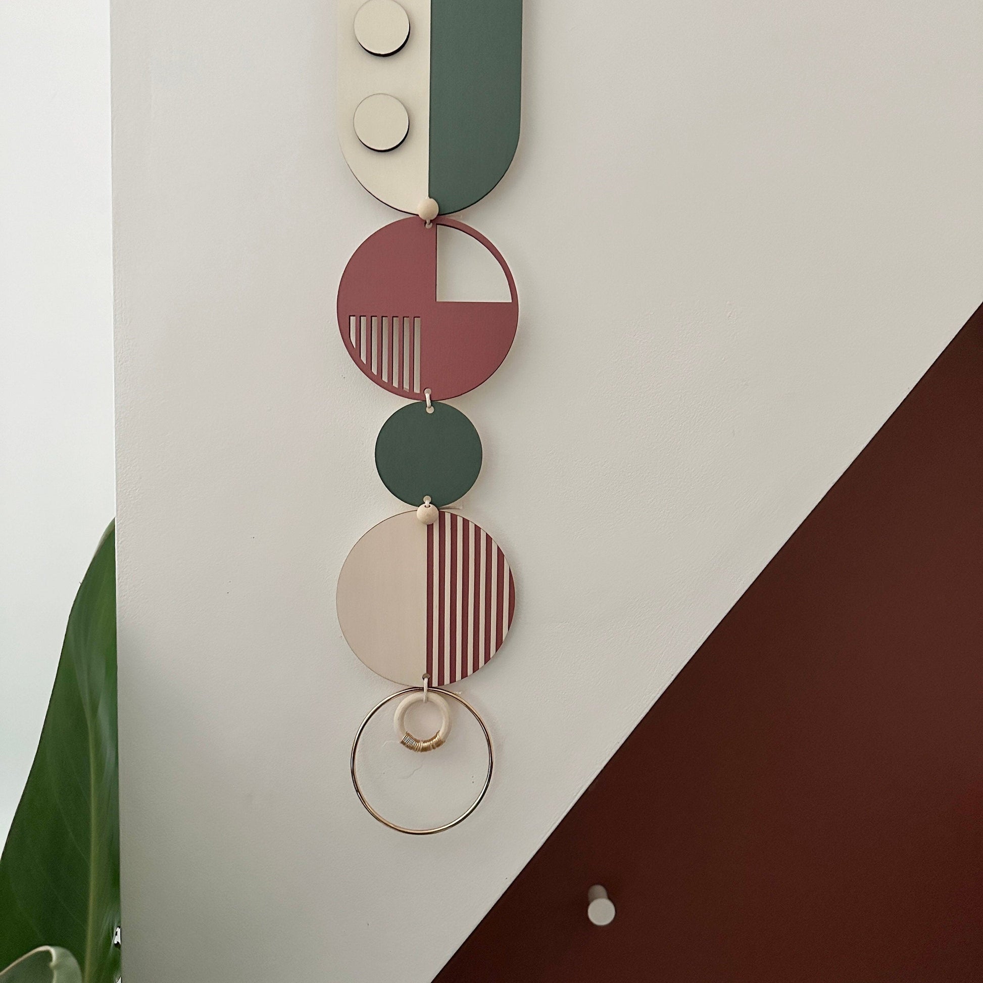 Modern Retro Geometric Wall Art with Gold Metal Details