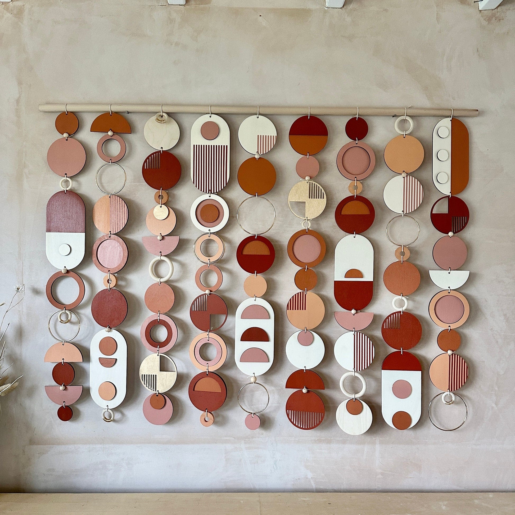 Large Modern Geometric Wood Wall Hanging in Warm Tones