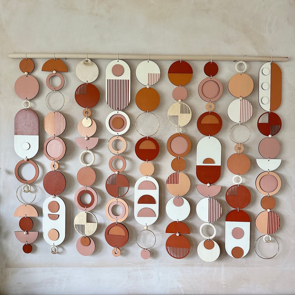 Large Modern Geometric Wood Wall Hanging in Warm Tones