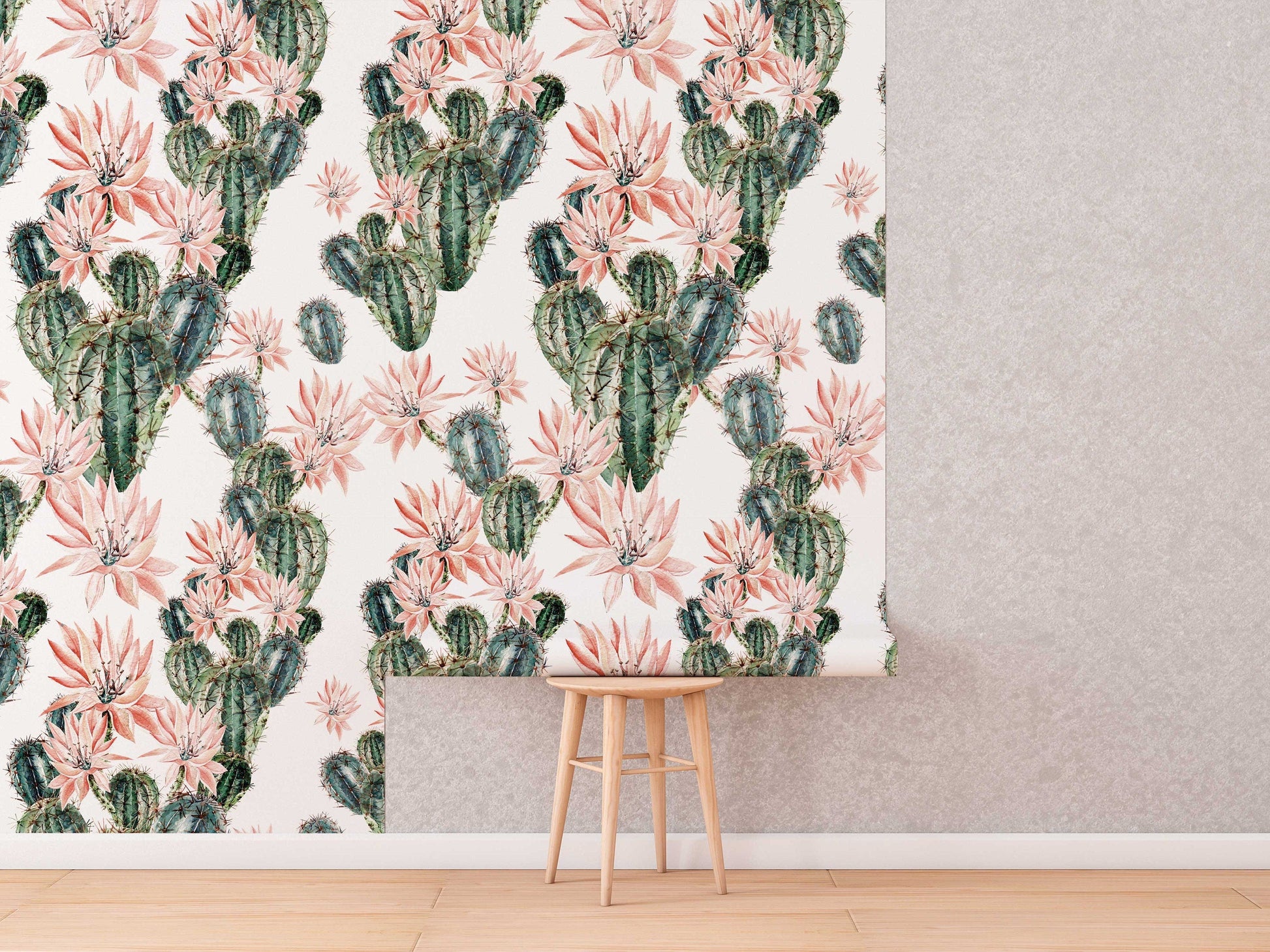 Watercolour Cactus Flowers Removable Wallpaper | Cacti Wall Mural | Cactus Print | Floral Wall Décor | Floral Repositionable Wallcovering