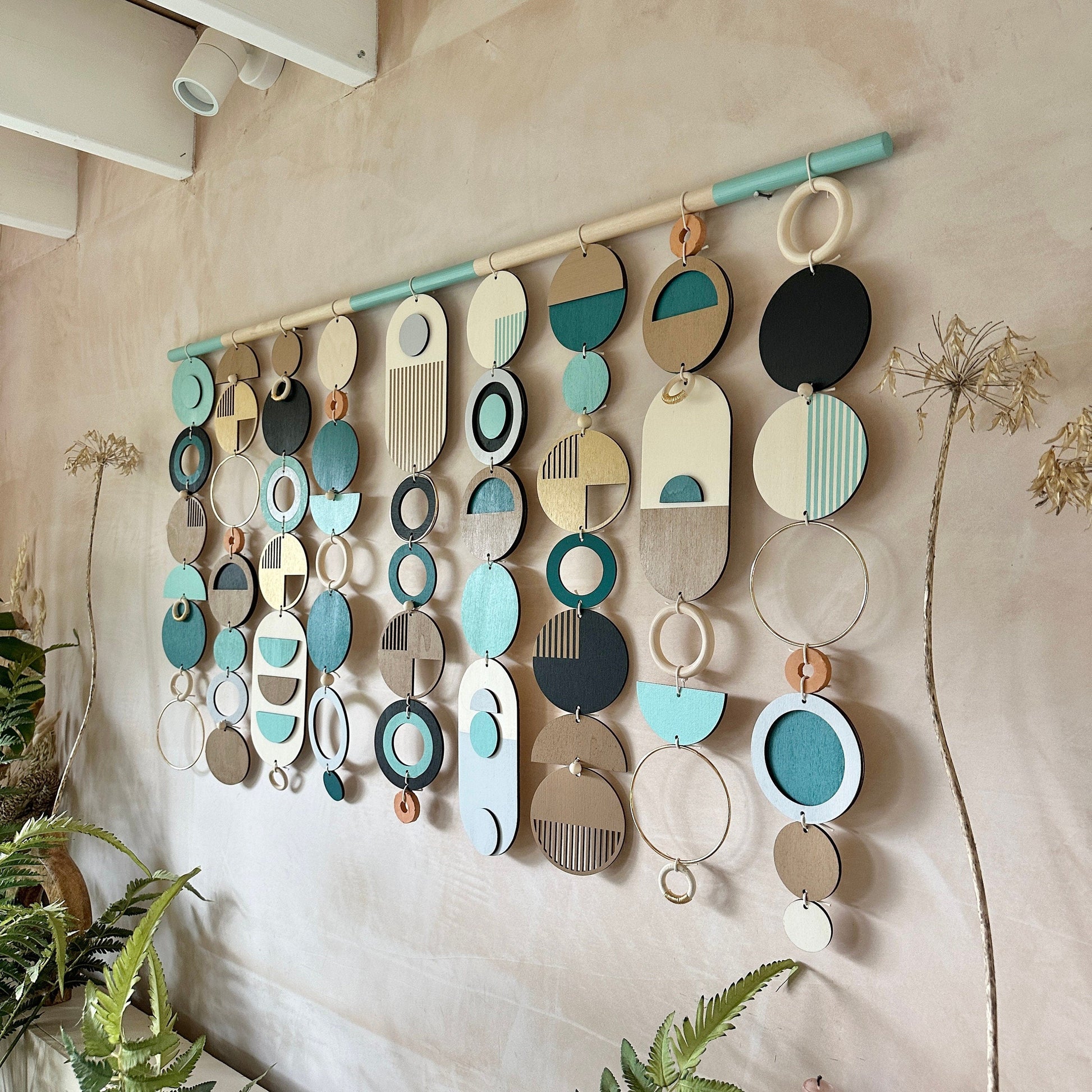 Beachy Modern Geometric Wall Art in Wood and Natural Tones