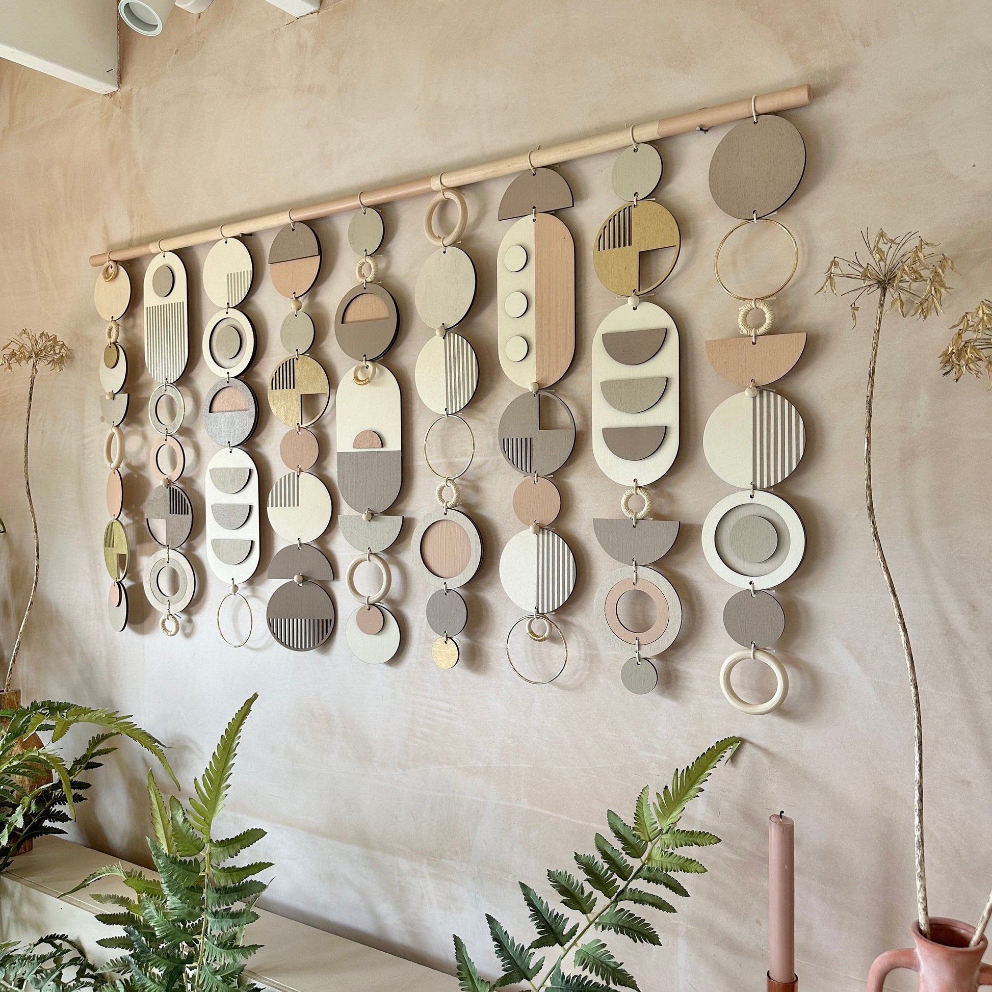 Large Geometric Wall Art in Blush Pink and Grey