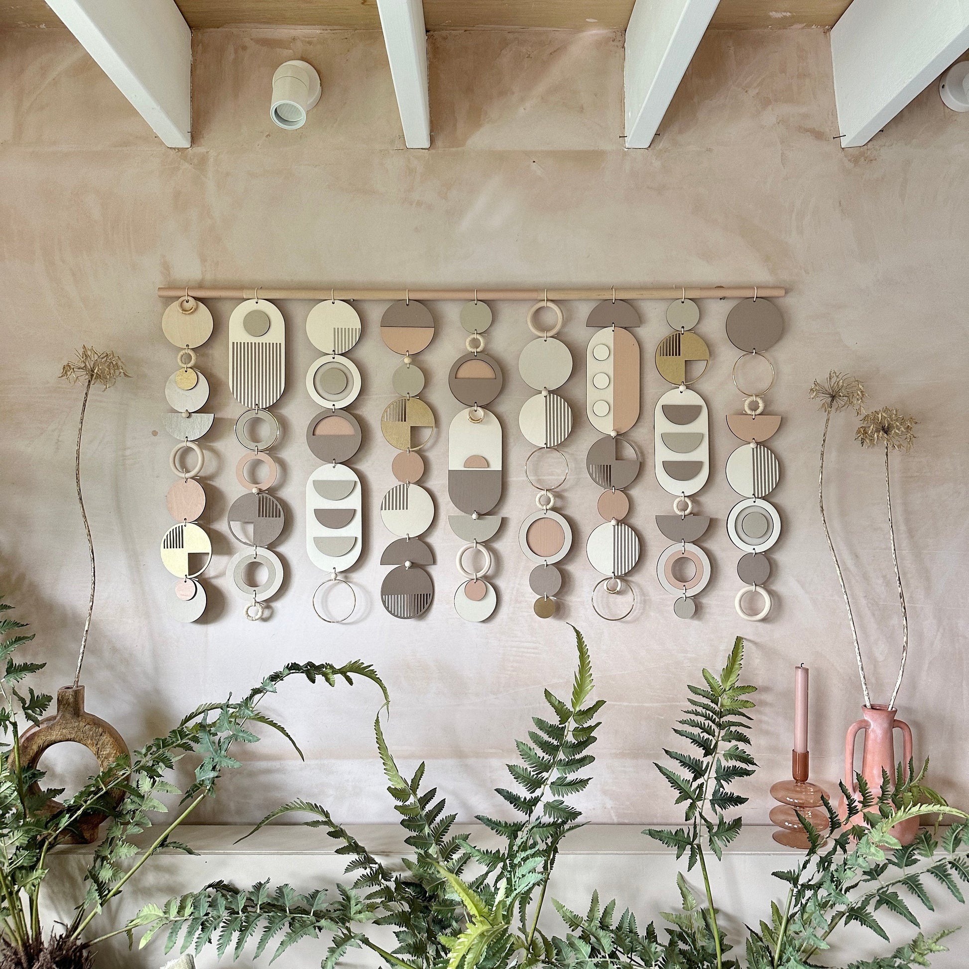 Large Geometric Wall Art in Blush Pink and Grey