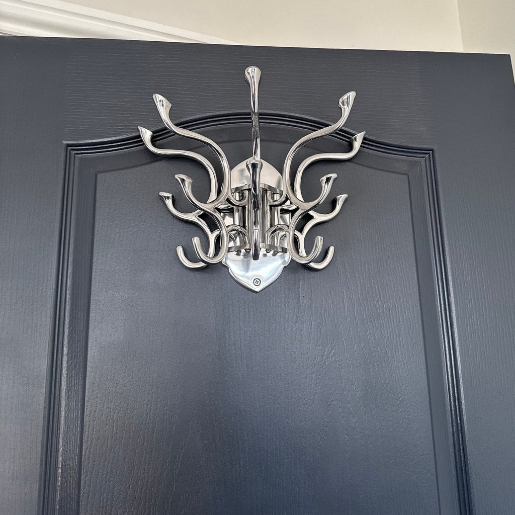 Polished Chrome Swivel Coat Rack with 5 Hooks Vintage Art Deco Style