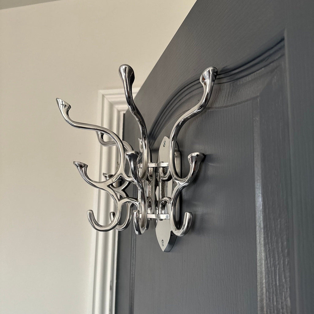 Polished Chrome Swivel Coat Rack with 5 Hooks Vintage Art Deco Style