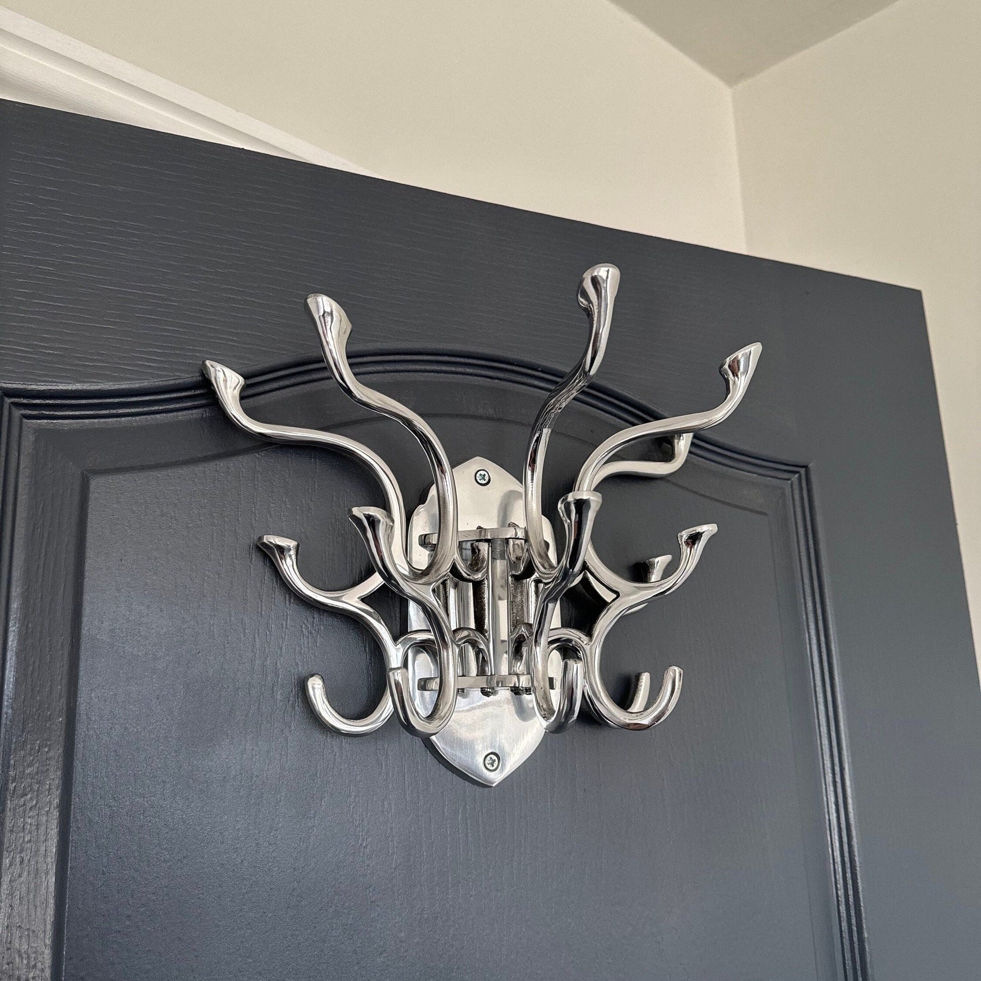 Polished Chrome Swivel Coat Rack with 5 Hooks Vintage Art Deco Style