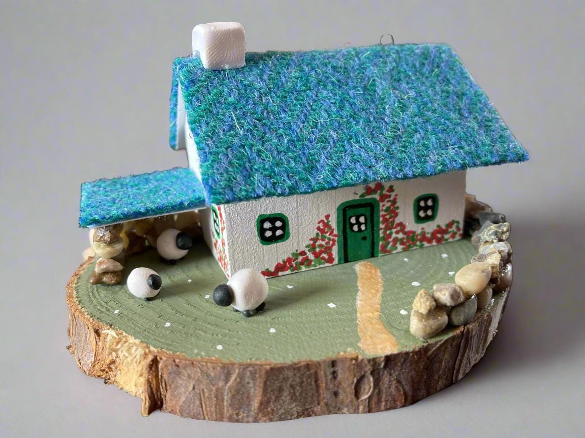 Teal Tweed Miniature Scottish Bothy with Sheep
