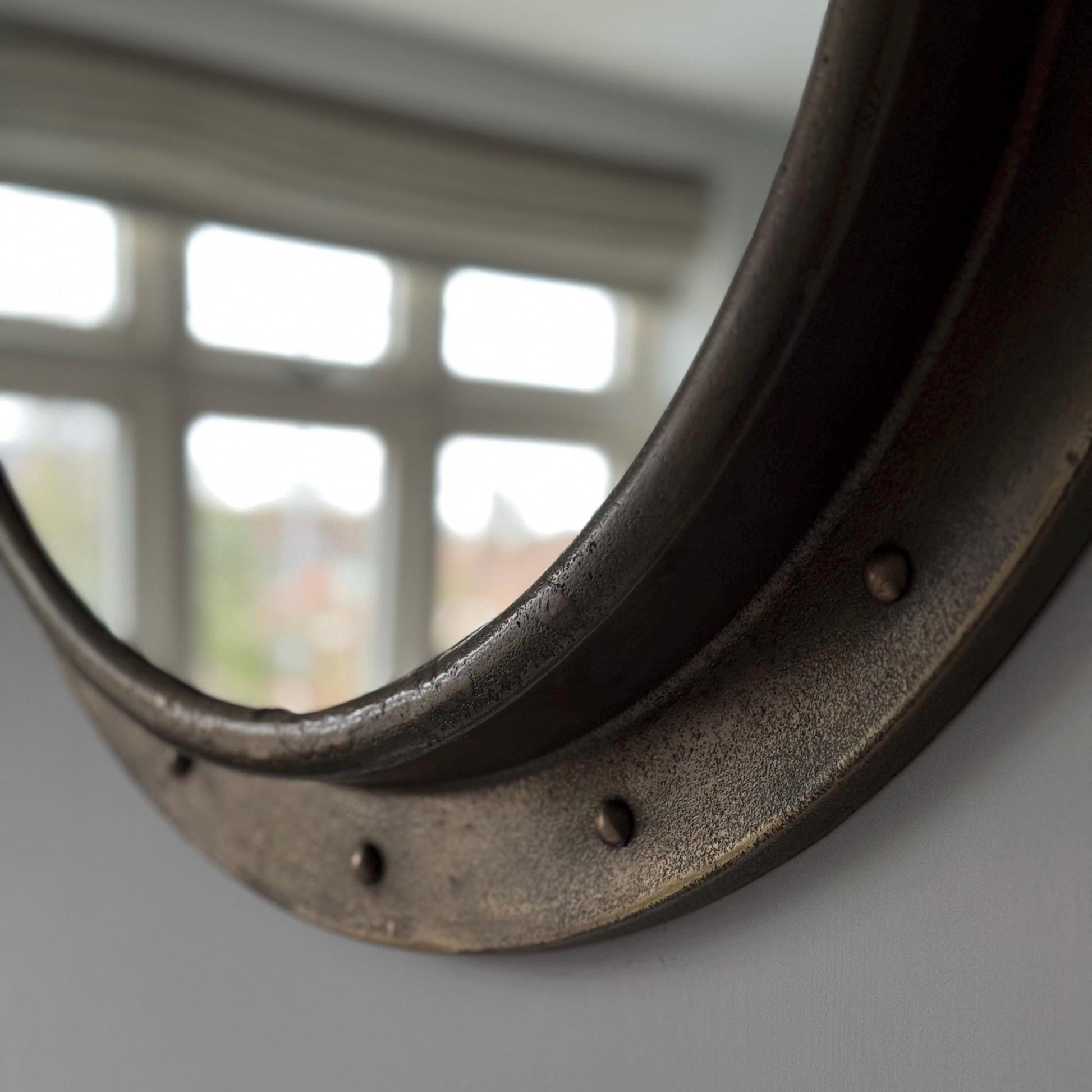 Oversized Antique Brass Mirror 61cm Nautical Industrial Cast