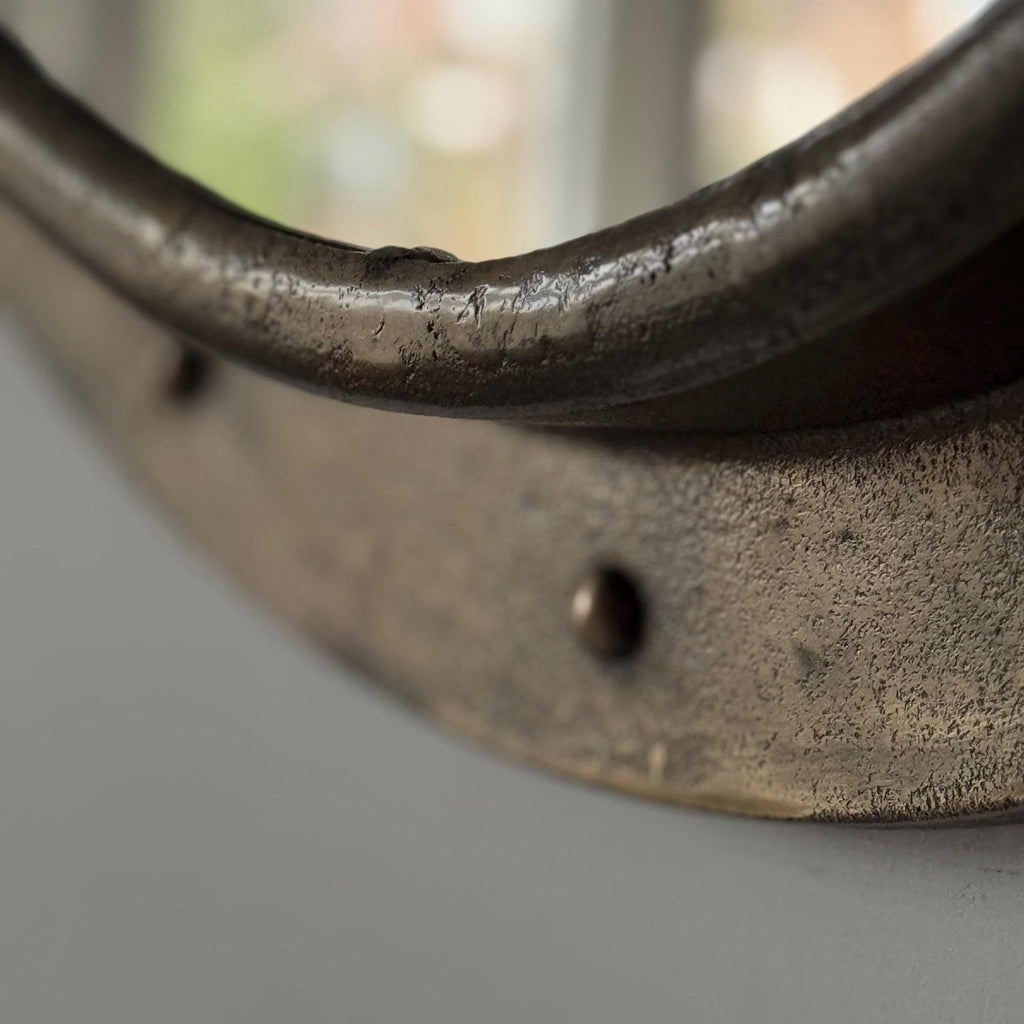 Oversized Antique Brass Mirror 61cm Nautical Industrial Cast