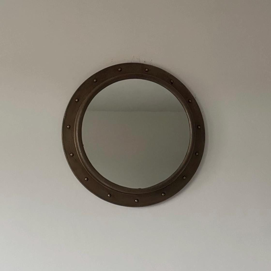 Oversized Antique Brass Mirror 61cm Nautical Industrial Cast