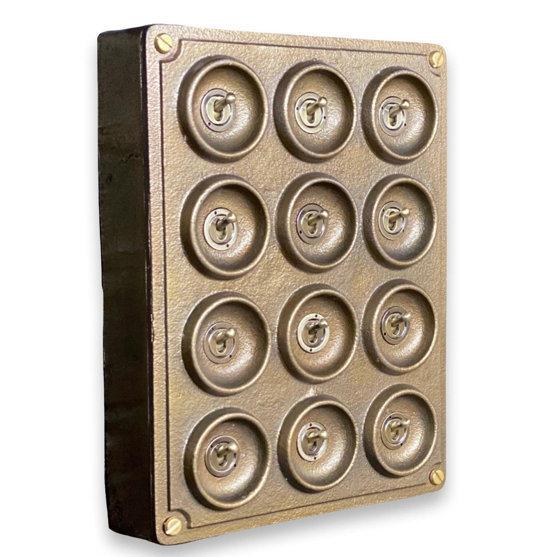 12 Gang 2 Way Bronze Cast Metal Surface Mount Light Switch Vintage Industrial Style