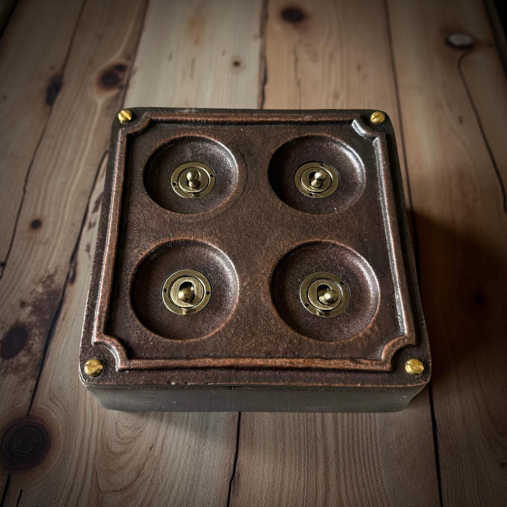 4 Gang 2 Way Antique Copper Metal Surface Light Switch Industrial Vintage