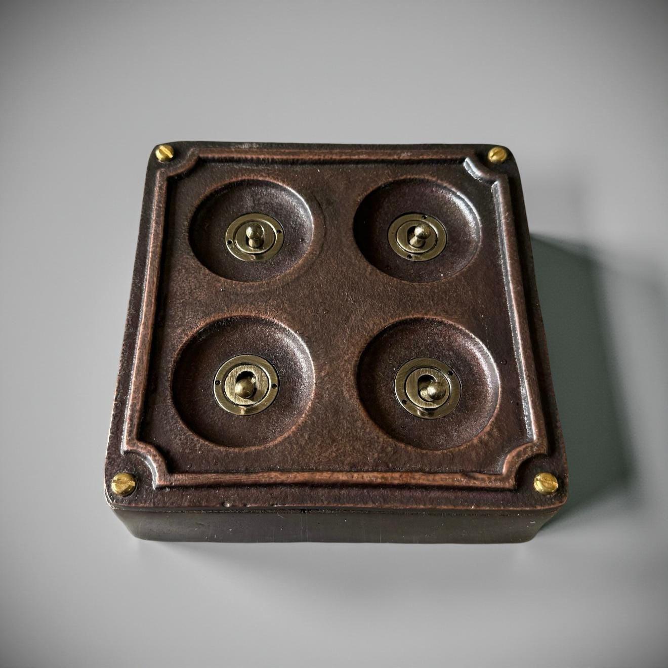 4 Gang 2 Way Antique Copper Metal Surface Light Switch Industrial Vintage