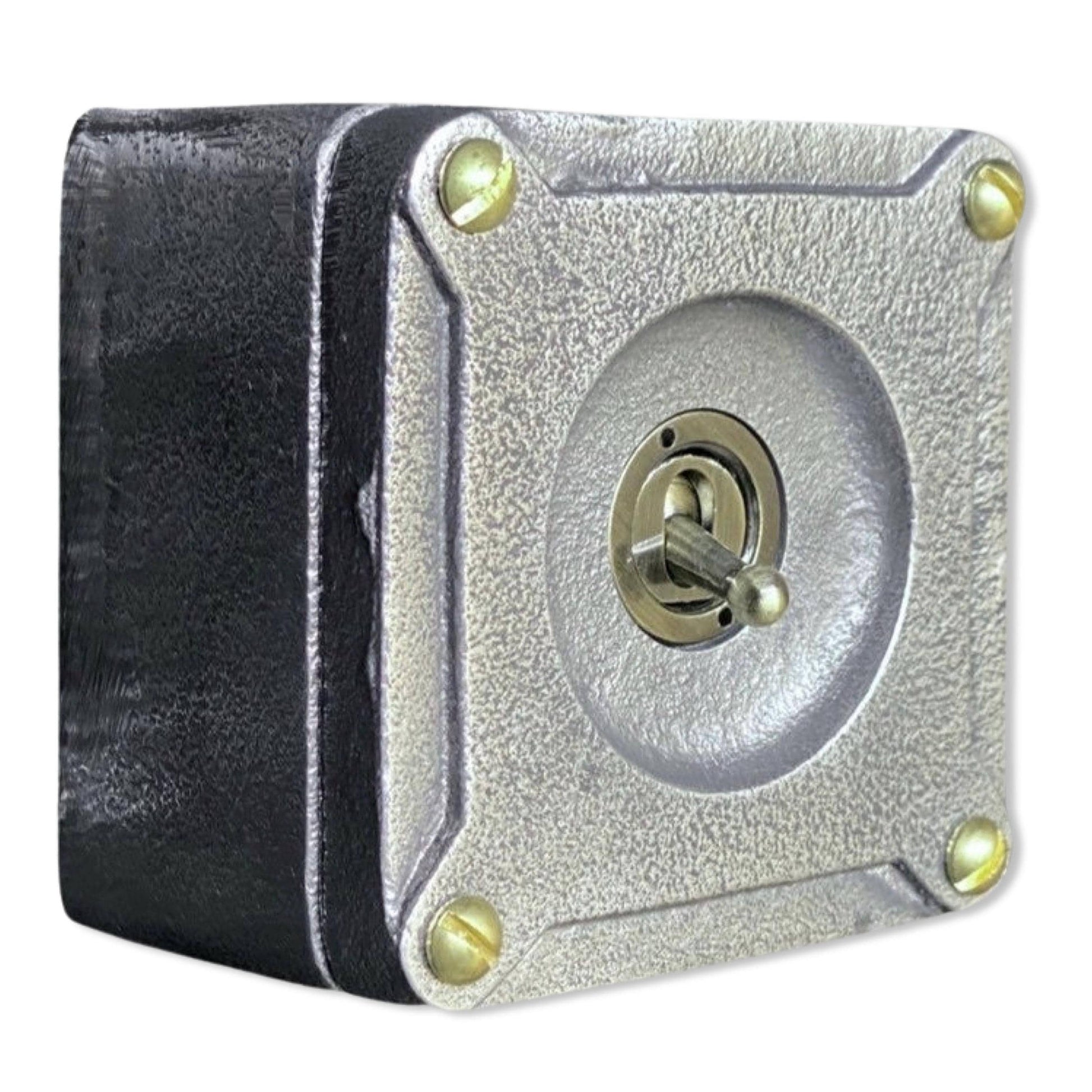 Single Gang 2 Way Conduit Surface Mounting Light Switch Solid Cast Metal Industrial ~ BS EN Approved Vintage Britmac Style