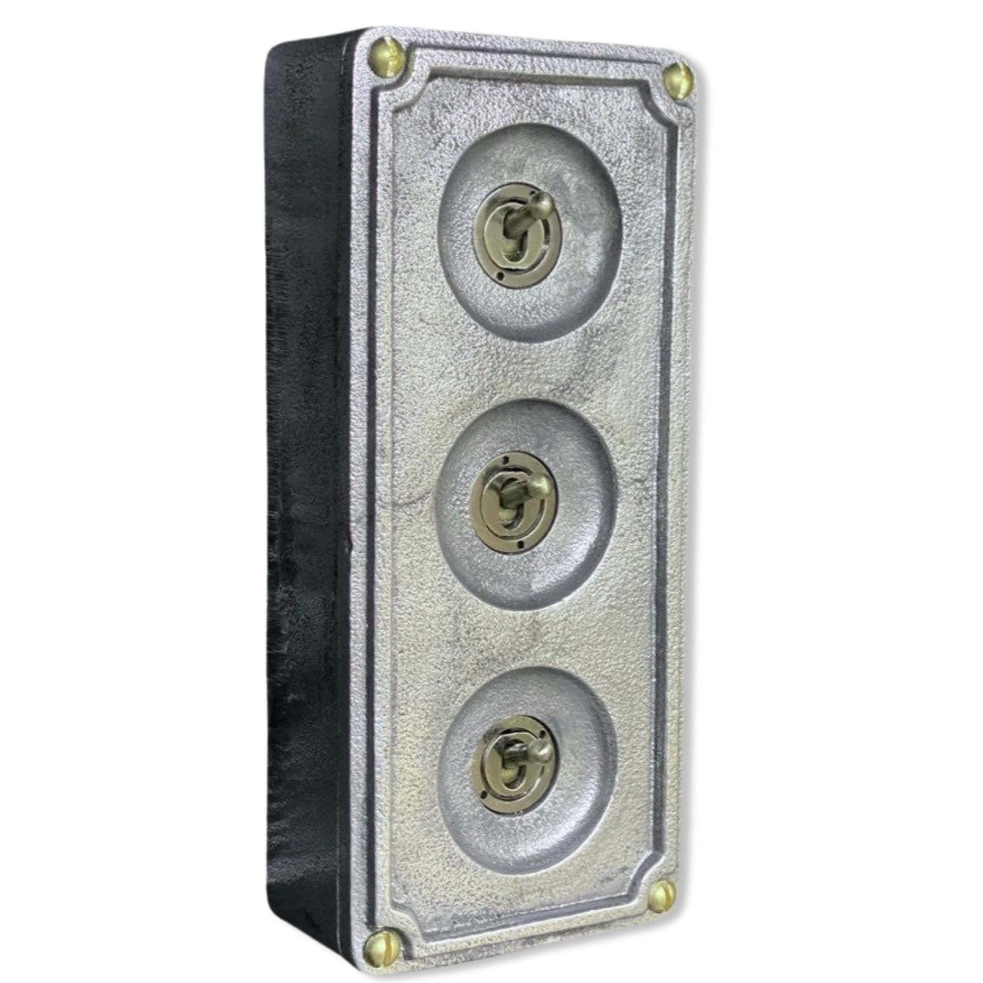 3 Gang 2 Way Cast Metal Surface Mount Light Switch Industrial Vintage