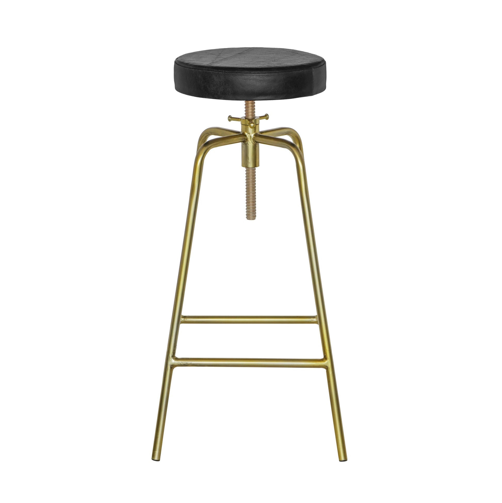 Patinated Brass Industrial Leather Bar Stool Vintage Style