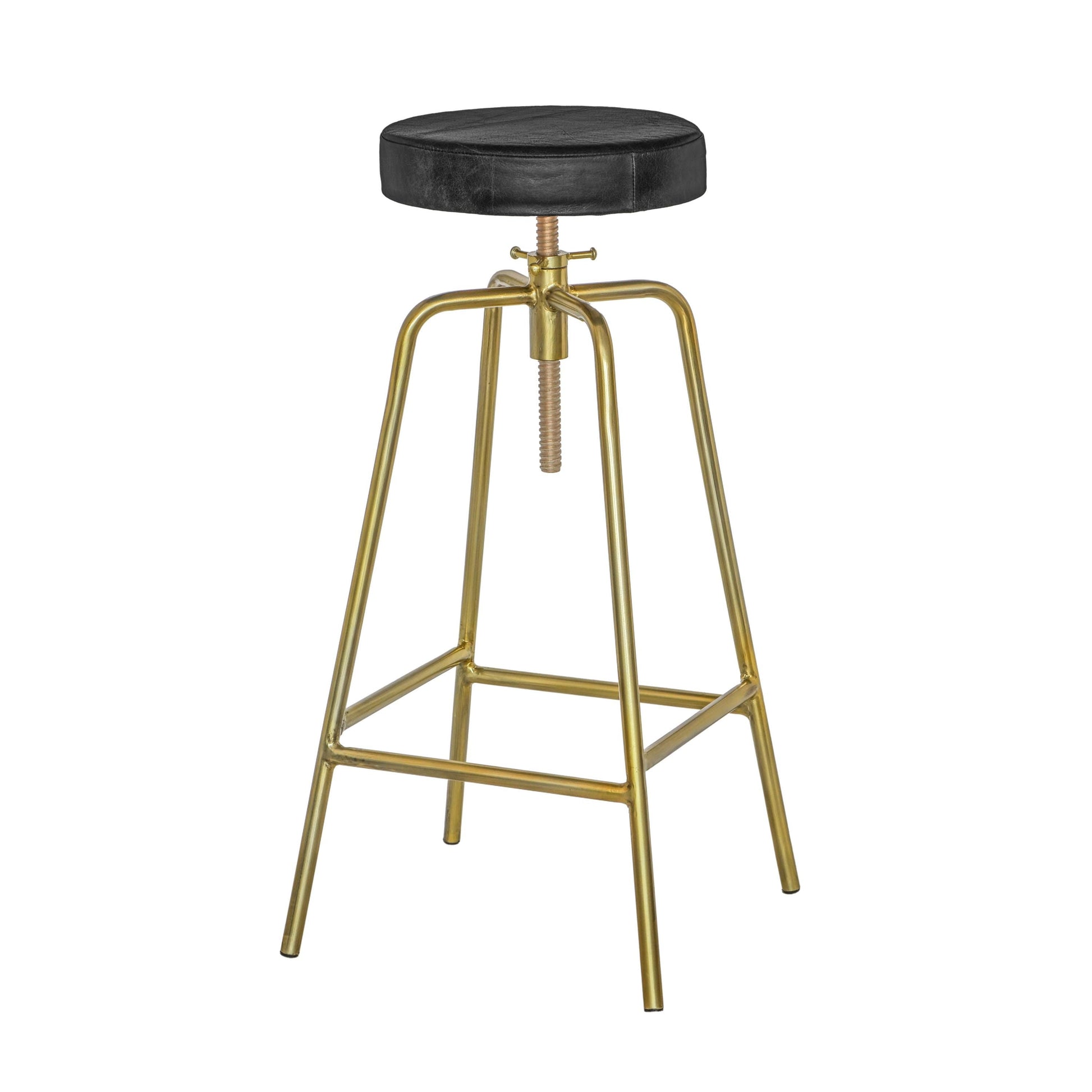 Patinated Brass Industrial Leather Bar Stool Vintage Style