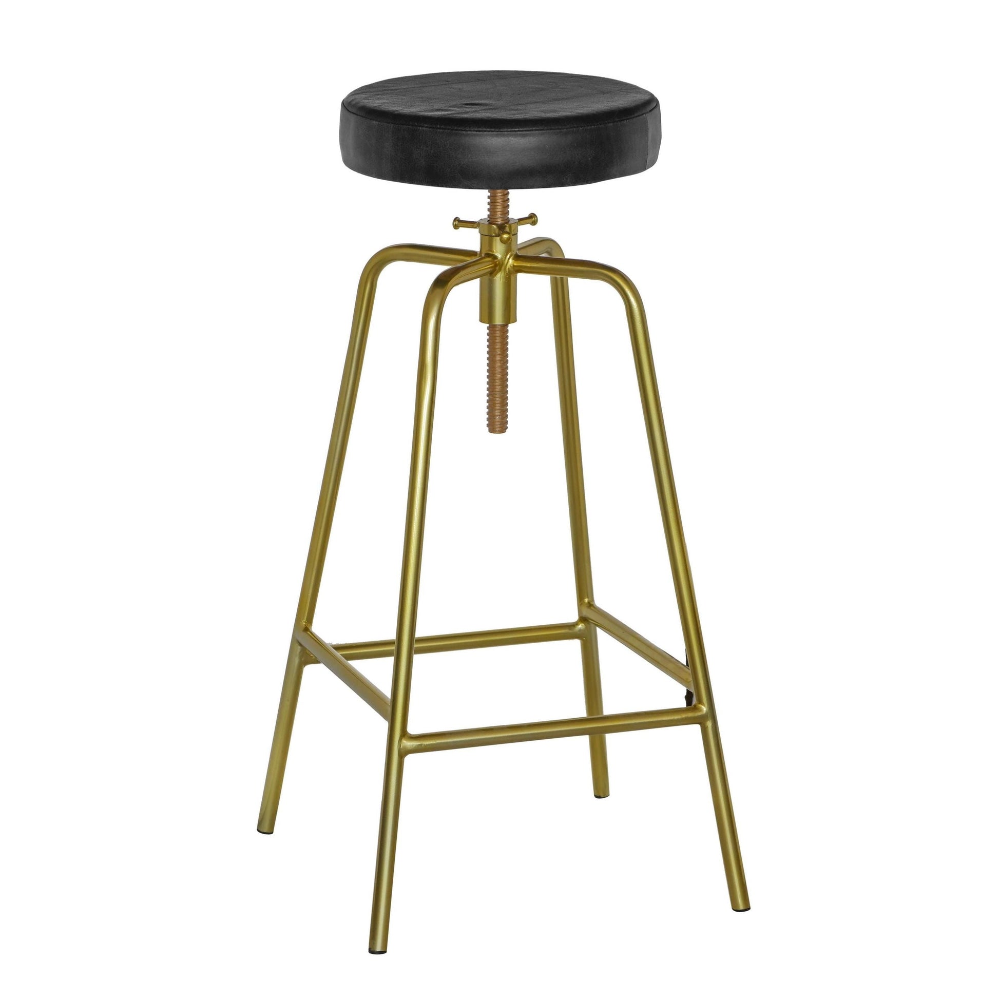 Patinated Brass Industrial Leather Bar Stool Vintage Style