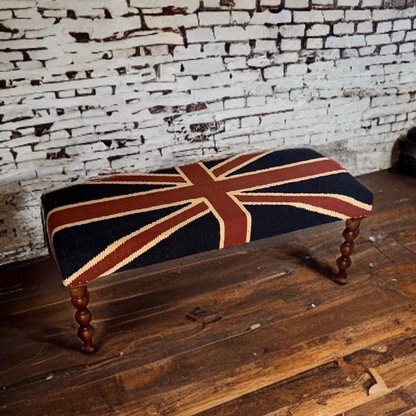 Union Jack Flag Bench Ottoman Vintage Style Floor Standing Pouf