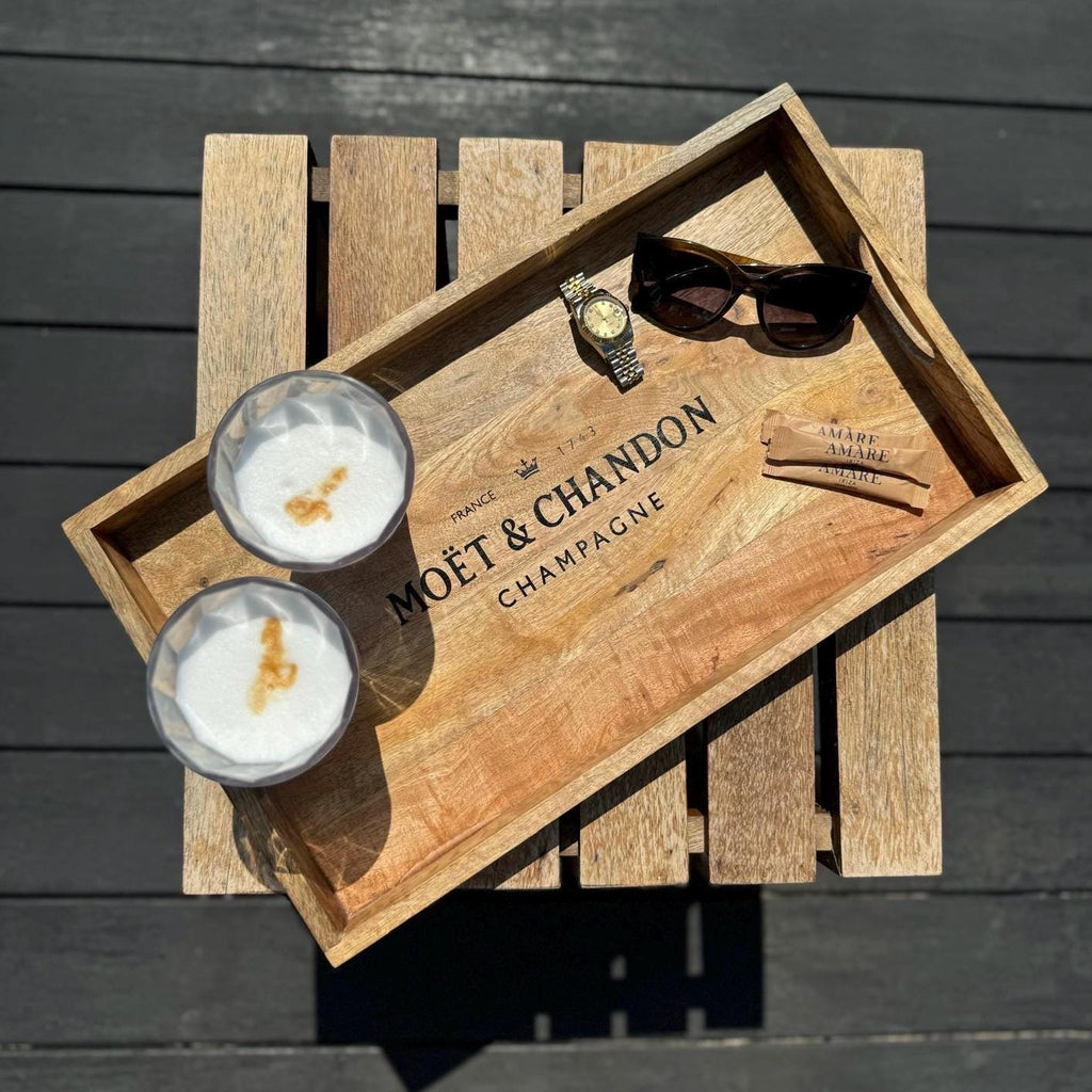 Wooden Serving Trays Moët & Chandon Champagne Butlers Crates Storage Boxes Natural Finish