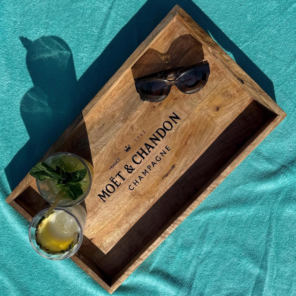 Wooden Serving Trays Moët & Chandon Champagne Butlers Crates Storage Boxes Natural Finish