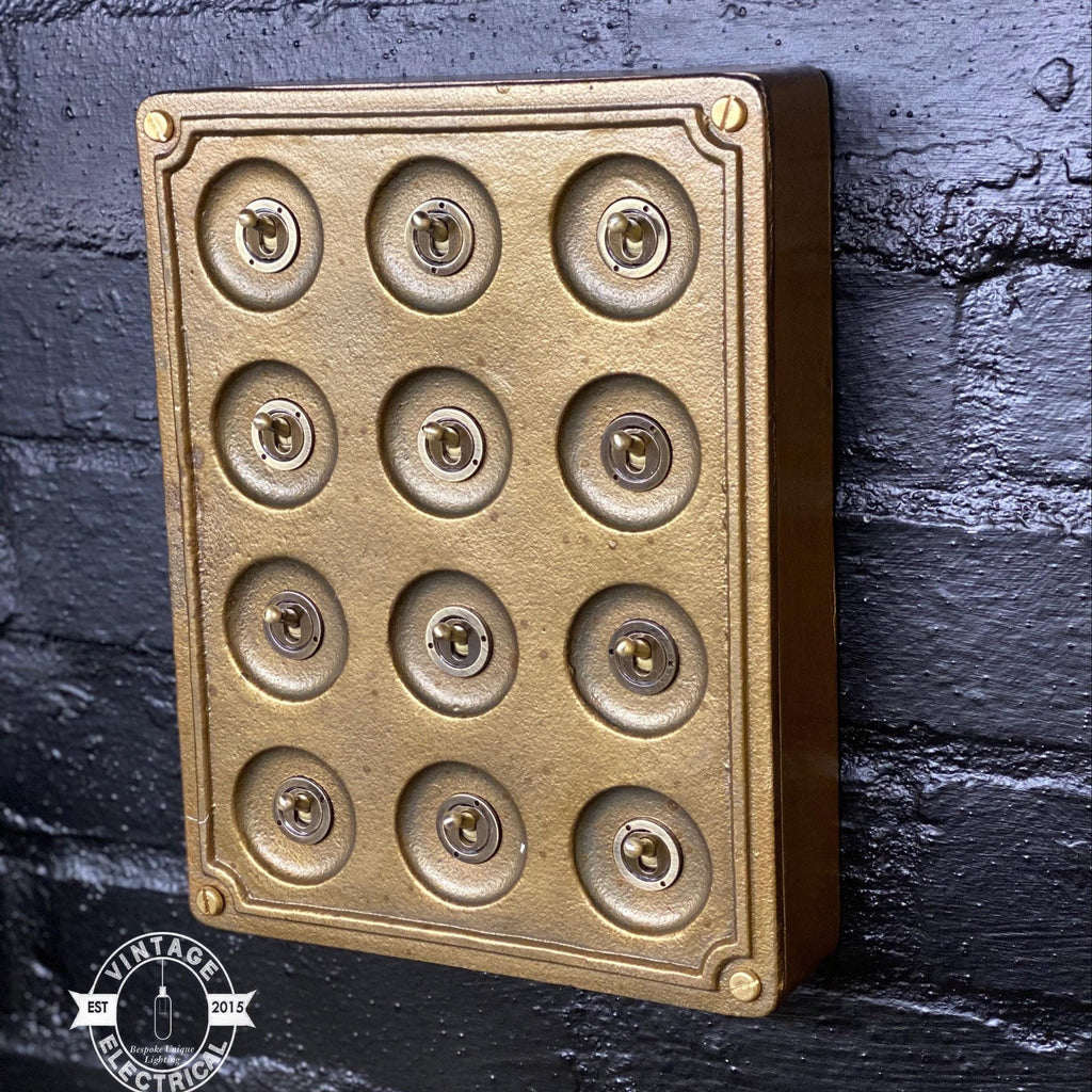 12 Gang 2 Way Bronze Cast Metal Surface Mount Light Switch Vintage Industrial
