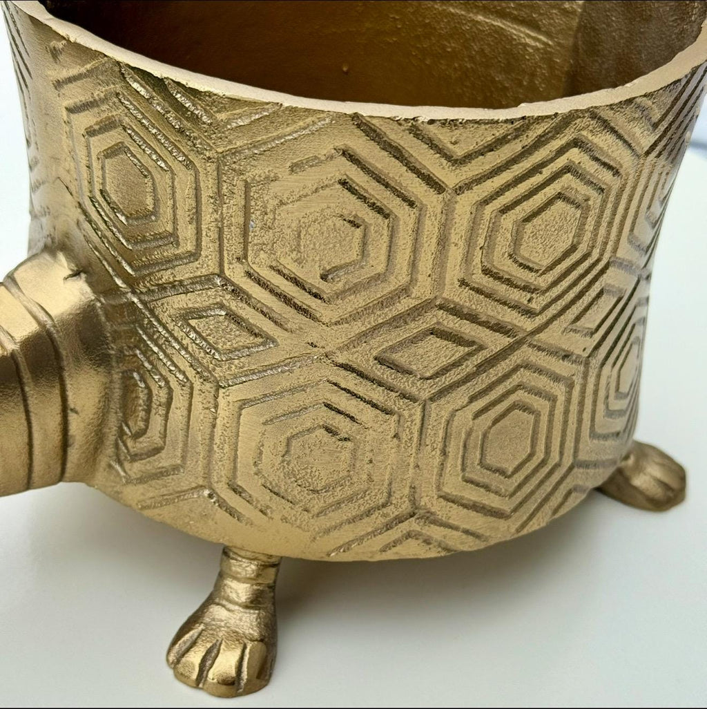 Tortoise Brass Metal Planter Pot for Succulents and Indoor Plants