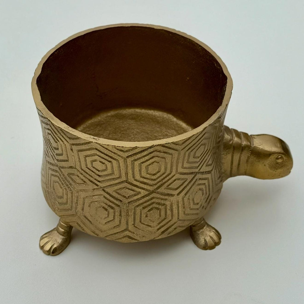 Tortoise Brass Metal Planter Pot for Succulents and Indoor Plants