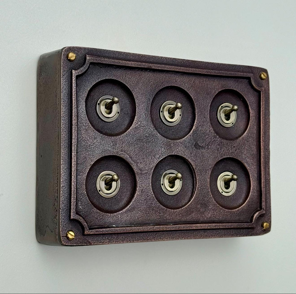 6 Gang 2 Way Antique Copper Light Switch Industrial Vintage Style