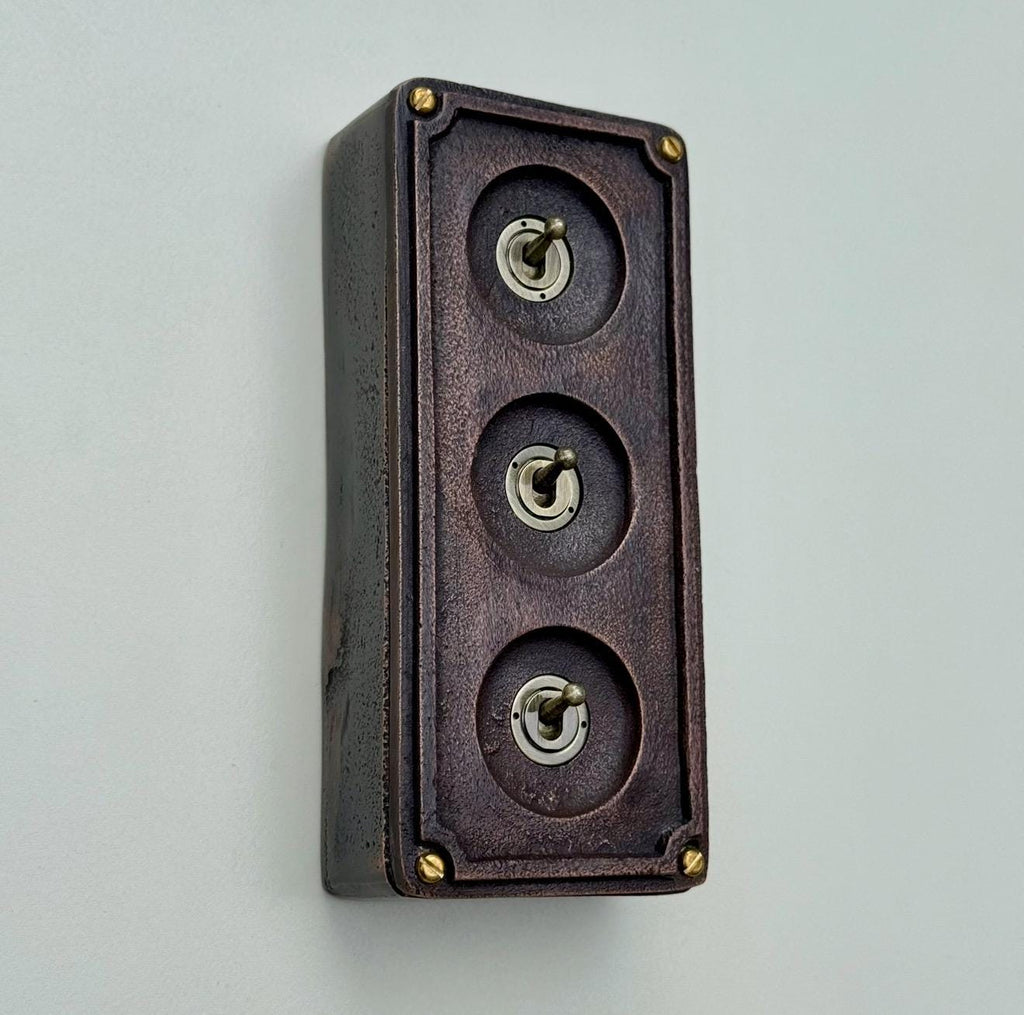 3 Gang 2 Way Vintage Light Switch in Antique Copper