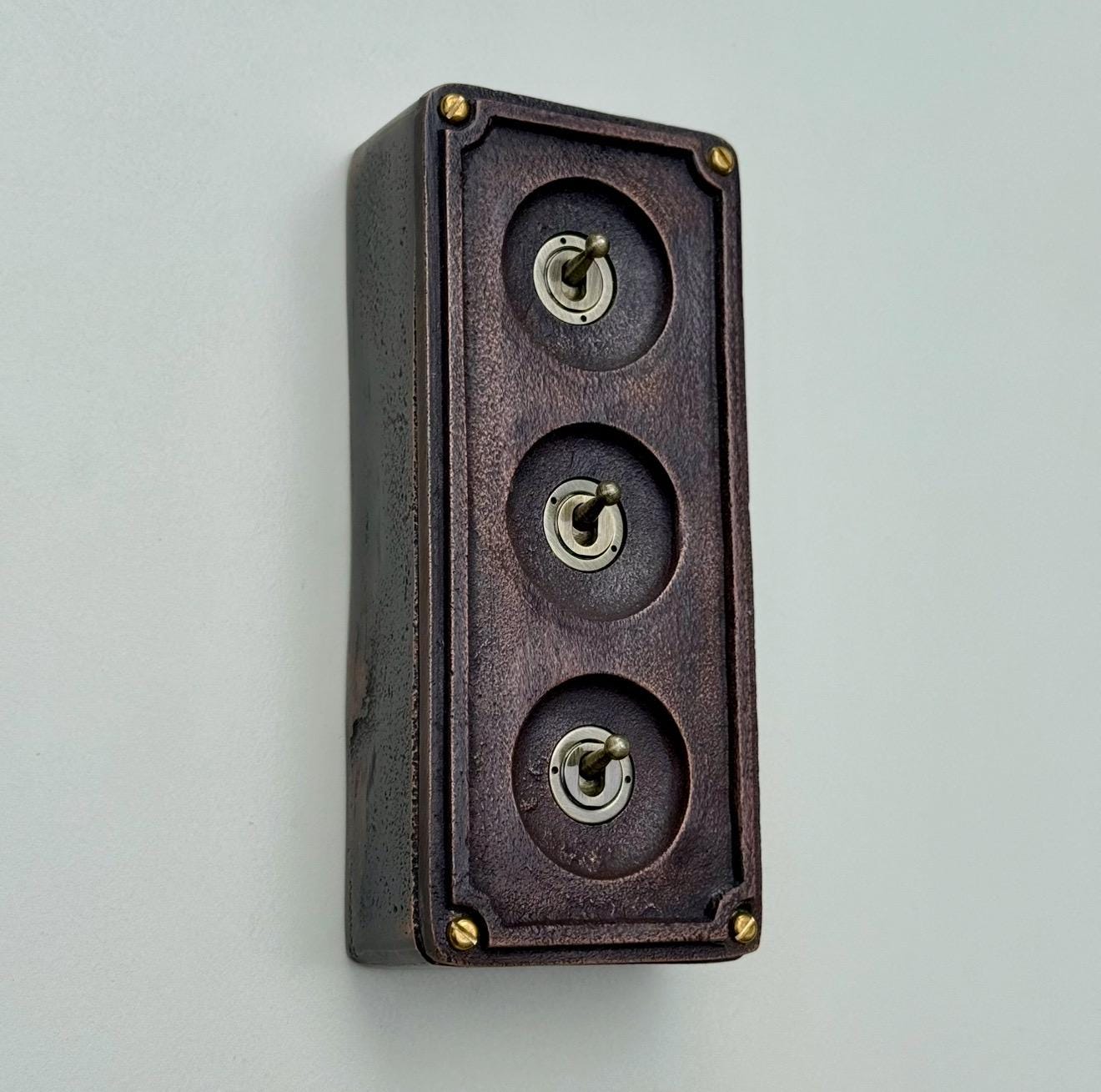 3 Gang 2 Way Vintage Light Switch in Antique Copper