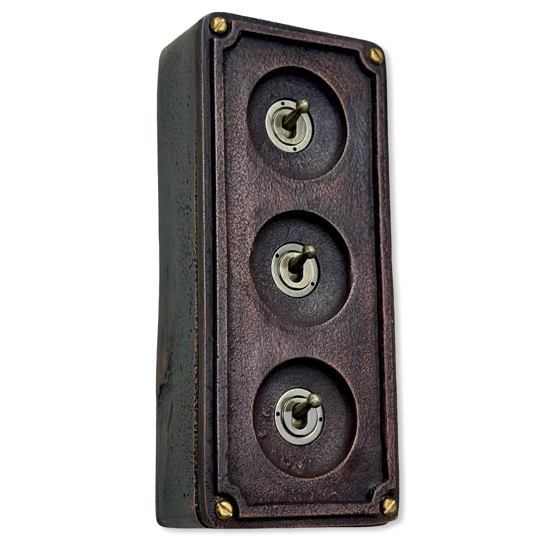 3 Gang 2 Way Vintage Light Switch in Antique Copper