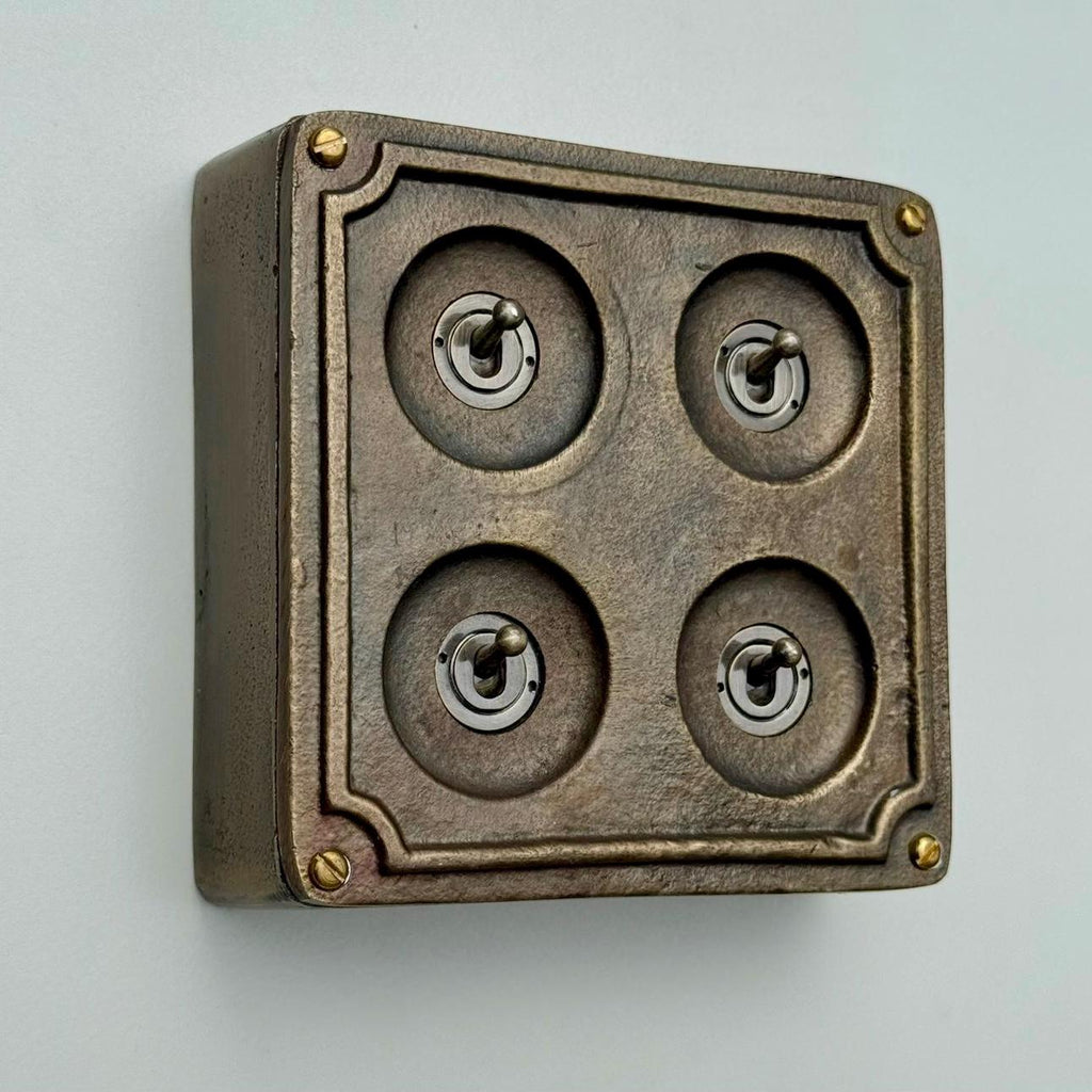 4 Gang 2 Way Solid Antique Brass Industrial Light Switch