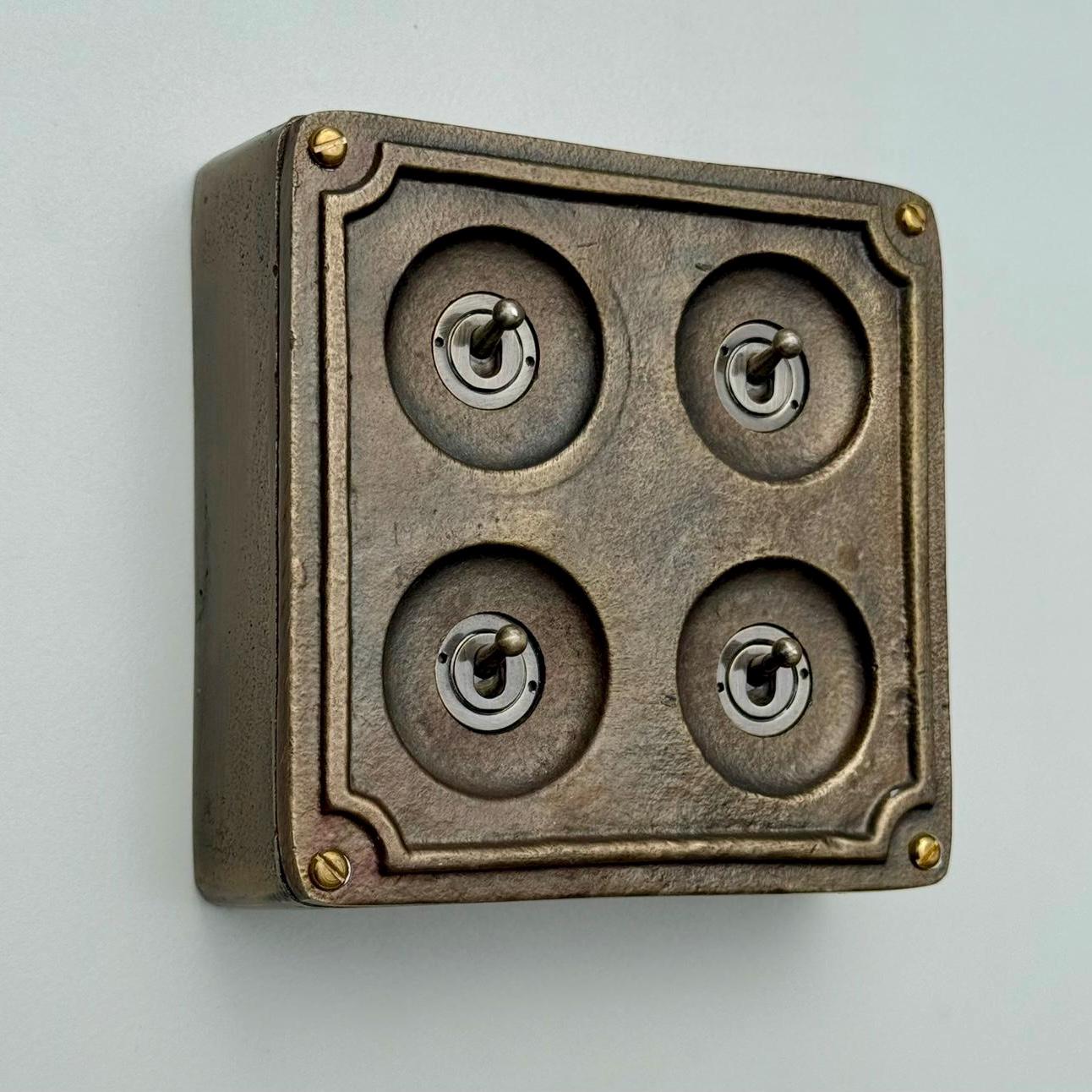 4 Gang 2 Way Solid Antique Brass Industrial Light Switch