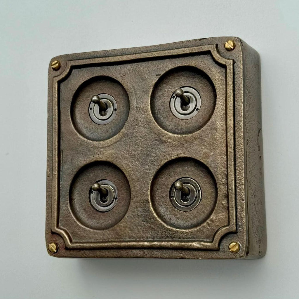 4 Gang 2 Way Solid Antique Brass Industrial Light Switch