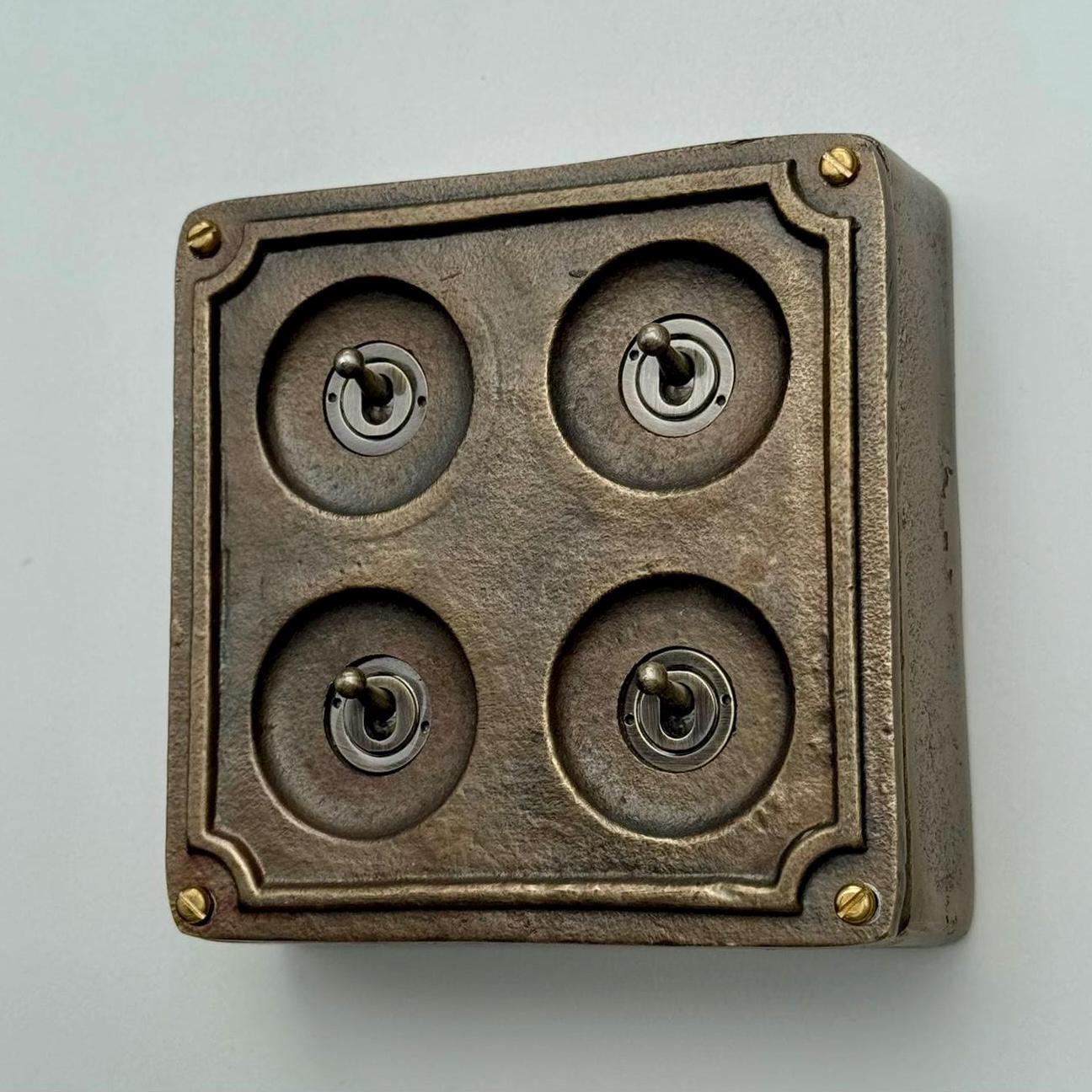4 Gang 2 Way Solid Antique Brass Industrial Light Switch