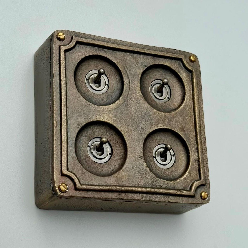 4 Gang 2 Way Solid Antique Brass Industrial Light Switch