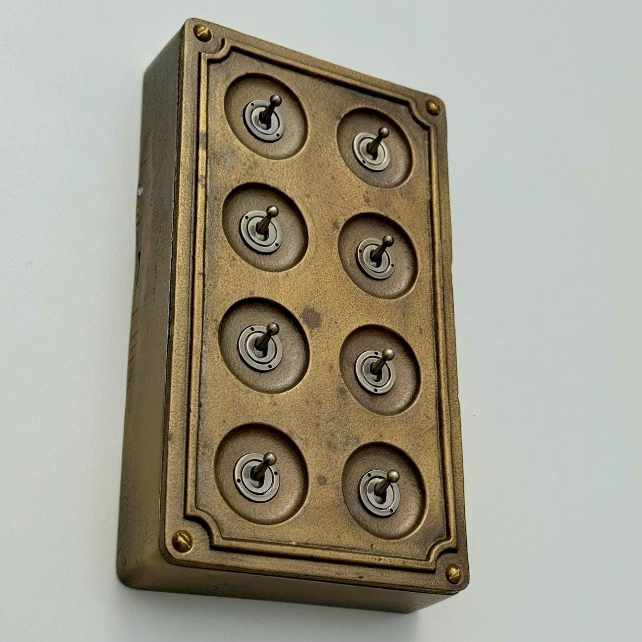 8 Gang 2 Way Bronze Cast Metal Light Switch Industrial Vintage