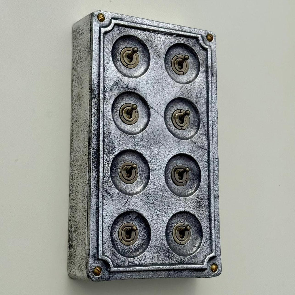 8 Gang 2 Way Industrial Cast Metal Light Switch Vintage