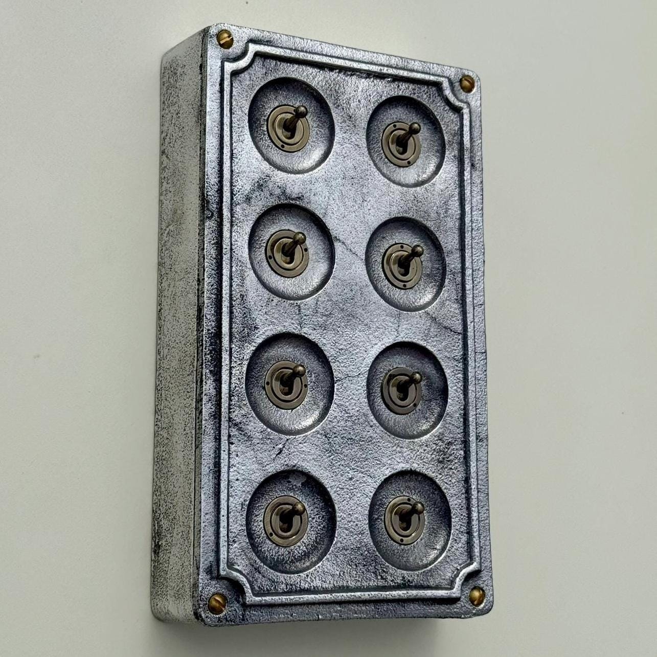 8 Gang 2 Way Industrial Cast Metal Light Switch Vintage
