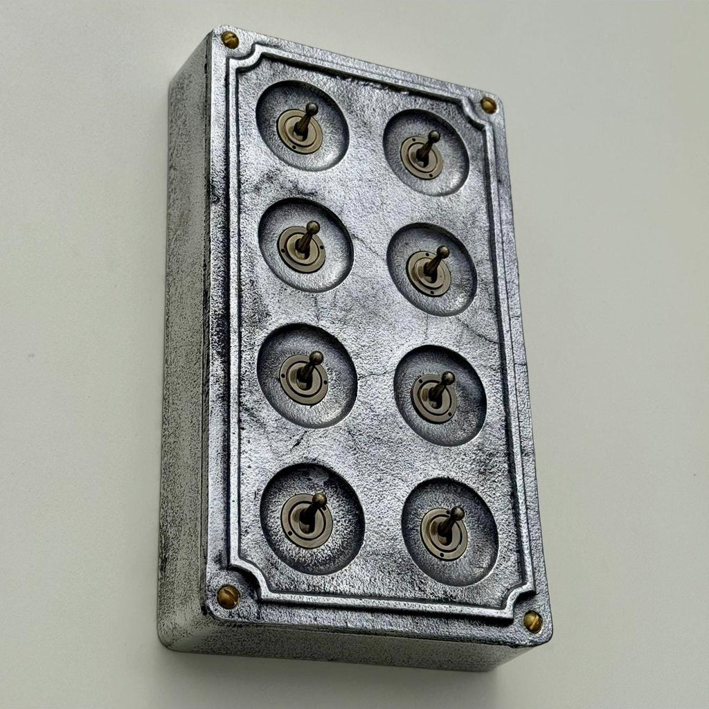 8 Gang 2 Way Industrial Cast Metal Light Switch Vintage