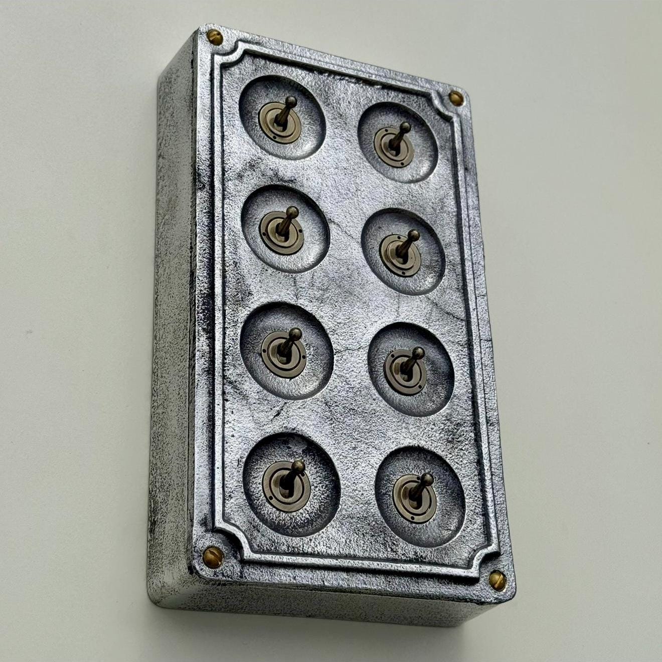 8 Gang 2 Way Industrial Cast Metal Light Switch Vintage